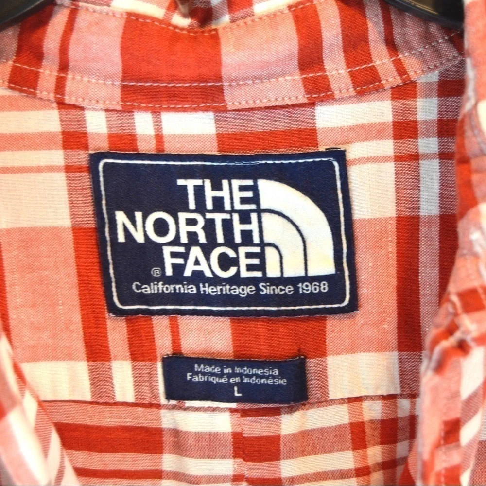 The North Face Men’s Linen Blend‎ Red Plaid Long Sleeve Button Down Shirt, Large